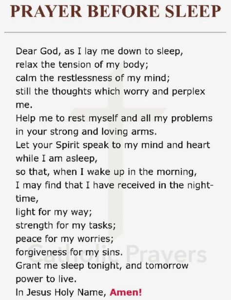 Pray Before Sleep, Prayer Before Sleep, Prayer Quotes Positive, Sleep Prayer, Nighttime Prayer, Prayer For Guidance, Bedtime Prayer, Everyday Prayers, Evening Prayer