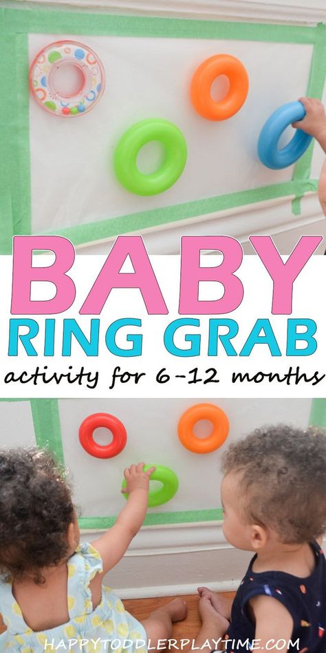 Baby Ring Grab - HAPPY TODDLER PLAYTIME Sticky walls are made for baby activities. Baby Ring Grab is an easy sitting up activity for babies 6 to 12 months old using contact paper! Activity For Babies, Infant Toddler Classroom, Aktiviti Tadika, Baby Development Activities, Sticky Wall, Infant Sensory Activities, Infant Classroom, Baby Ring, Baby Sensory Play