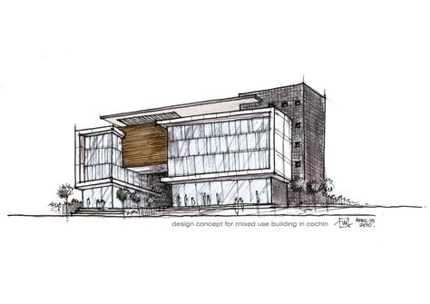 Apartment Design Concept, Organic Architecture Concept, Design Concept Architecture, Urban Design Graphics, Building Sketch, Office Building Architecture, Mix Use Building, Architecture Concept Diagram, Architecture Design Sketch