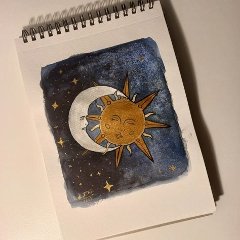 Sun Moon Watercolor, Moon And Sun Watercolor, Sun And Moon Watercolor Painting, Sun Moon And Stars Painting, Moon And Sun Painting Canvases, Sun And Moon Painting Canvases Easy, Sun And Moon Painting Easy, Sun And Moon Watercolor, Easy Moon Painting