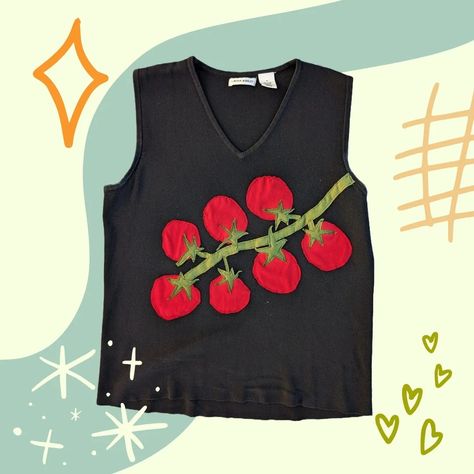 Tomato Embroidery, Tomato Shirt, Tank Top Diy, Patchwork Art, Patches On Clothes, Embroider Ideas, Patchwork Ideas, Embroidered Tops, Upcycled Clothes