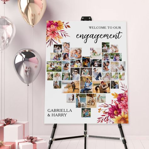 Heart Shaped 36 Photo Collage Engagement Party Foam Board Picture Display For Engagement Party, Engagement Picture Frame, Engagement Party Welcome Sign, Heart Shaped Photo Collage, Script Heart, Heart Photo Collage, Classic Typography, Party Welcome Sign, Mom Party