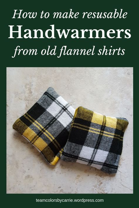 Don't throw out those old flannel shirts! Recycle them into reusable hand warmers instead. Diy Hand Warmers, Christmas Gifts Handmade, Diy Stocking, Pocket Hand Warmers, Functional Gifts, Diy Sy, Diy Stocking Stuffers, Diy Stockings, Diy Gifts For Men