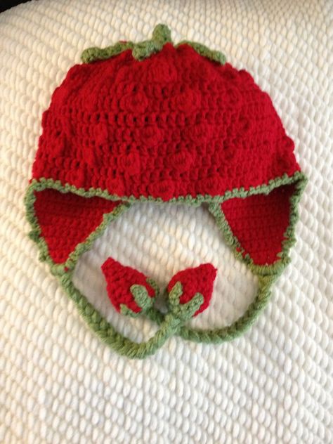 Crochet Strawberry Projects, Crochet Fruit Beanie, Crochet Fruit Hat, Crochet Strawberry Headband, Strawberry Hat Crochet, Crochet Strawberry Hat, Strawberry Beanie, Strawberry Hat, Strawberry Crochet