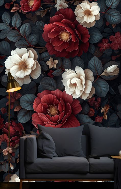 Indulge in the timeless elegance of our Beautiful Flowers Wallpaper, a Dark Floral Room Wall Decor that transcends ordinary design boundaries. Elevate your living space with the exquisite charm of blooming flowers, creating a captivating ambiance that breathes life into your surroundings. ✨ CUSTOM ORDER ✨ Recognizing the uniqueness of each space, our customization options empower you to tailor the design to your vision. Whether you seek a size adjustment without compromising the essence or a background color change to seamlessly blend with your decor, we're here to bring your ideas to fruition. Connect with us for custom orders, and let us help you curate a personalized sanctuary. ✨ FEATURES ✨ - Hassle-free peel and stick application: No messy glues or professional installation required. - Dark Floral Wallpaper, Peel And Stick Mural, Dark Botanical, Stylish Wall Decor, Red And White Flowers, Floral Room, Large Decor, Removable Wall Murals, Mural Floral