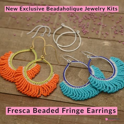 Learn to brickstitch seed beads onto a hoop and make a statement with a lovely looped fringe in colorful combinations to brighten your style! Circular Brick Stitch, Fringe Earring, Earring Kit, Beaded Earrings Tutorials, Bead Crochet Rope, Brick Stitch Earrings, Beaded Jewelry Tutorials, Seed Bead Tutorial, Beaded Earrings Patterns