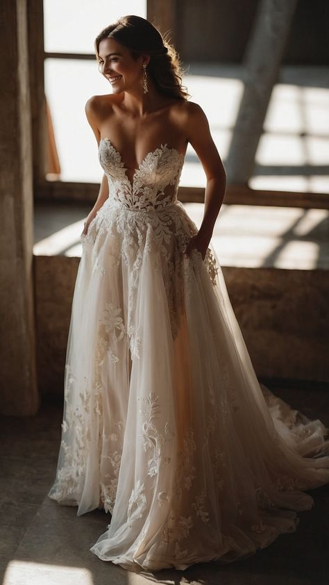 Discover dreamy wedding dress ideas that are romantic elegant vintage and fairy tale princesses approved From romantic and classy to simple and aesthetic these dresses feature exquisite sleeves and fairy tale fantasy designs Find your perfect size and veil to complete your bridal look Dreamy Wedding Dress Romantic, Whimsical Romantic Wedding Dress Fairytale, Dreamy Wedding Dress Romantic Elegant, Classy Elegant Wedding Dress Romantic, Fairy Princess Wedding Dress, Wedding Dress Fairytale, Wedding Dresses Fairytale, Belle Wedding Dresses, Fairy Tail Wedding