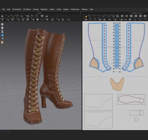 Designer Clothing Patterns, Doll Shoe Patterns, Victorian Boots, Sew Patterns, Diy Barbie Clothes, Boots Patterns, 3d Fashion, Shoes Drawing, Marvelous Designer