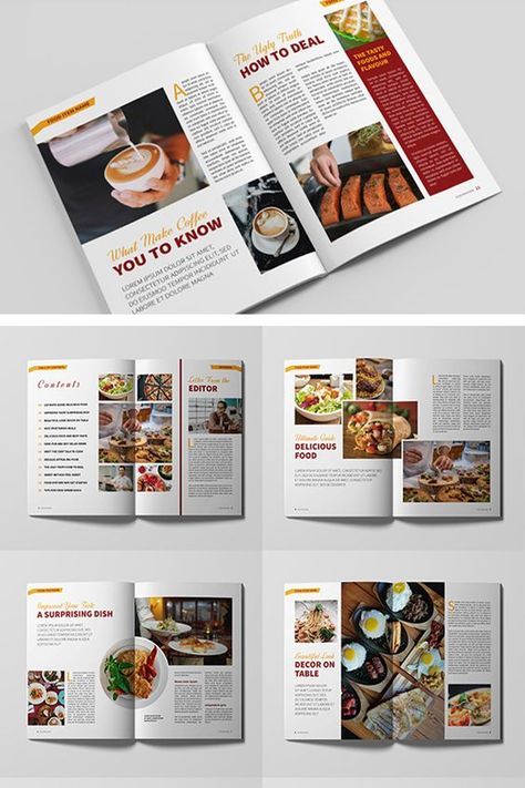 Restaurant Magazine Layout, Magazine Food Design, Food Magazine Layout Design Creative, Food Magazine Layout Design, Food Magazine Design, Magazine Design Layouts Creative, Magazine Layout Design Creative, Indesign Ideas, Food Magazine Layout