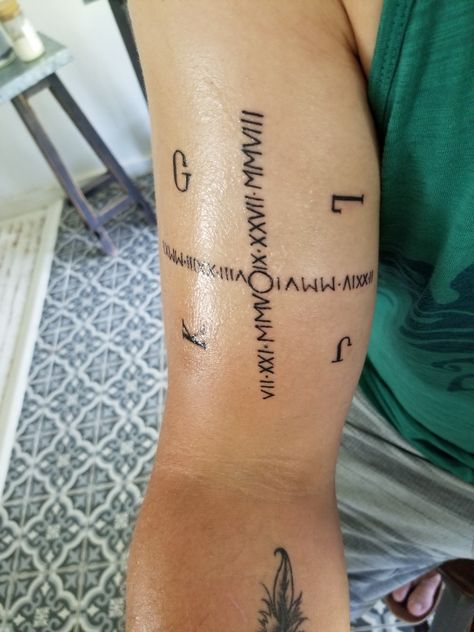 Kids birthdays in roman numerals  tattoo. Roman Numeral Birthday Tattoo Men, Childs Birthday Tattoo, Parents Birthday Tattoo Roman Numerals, Roman Numeral Birthday Tattoo Kids, Roman Numeral Birthday Tattoo, Kids Birthday Tattoo, Birthday Tattoo Ideas, Numerals Tattoo, Roman Numeral Birthday