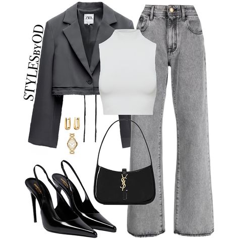 Crop Blazer Outfit, Shein Basics, Outfits Gorditas, Minimal Street Style, Outfit Zara, Model Outfit, Business Outfits Women, Stylish Work Outfits, Grey Tones