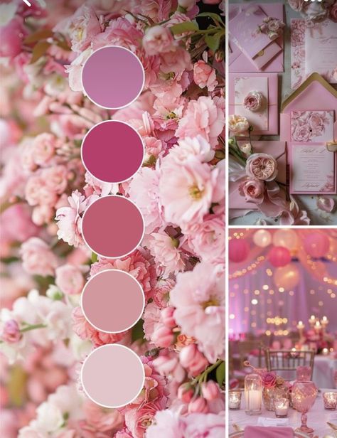 Blush Pink And Fuschia Wedding, Floral Theme Wedding Decoration, Wedding Themes Pastel, Pastel Pink Wedding Theme Colour Palettes, Pink Floral Wedding Decor, Debut Color Theme Ideas, Pink Backyard Wedding, Wedding Decor Color Palette, Pink Theme Wedding Decor