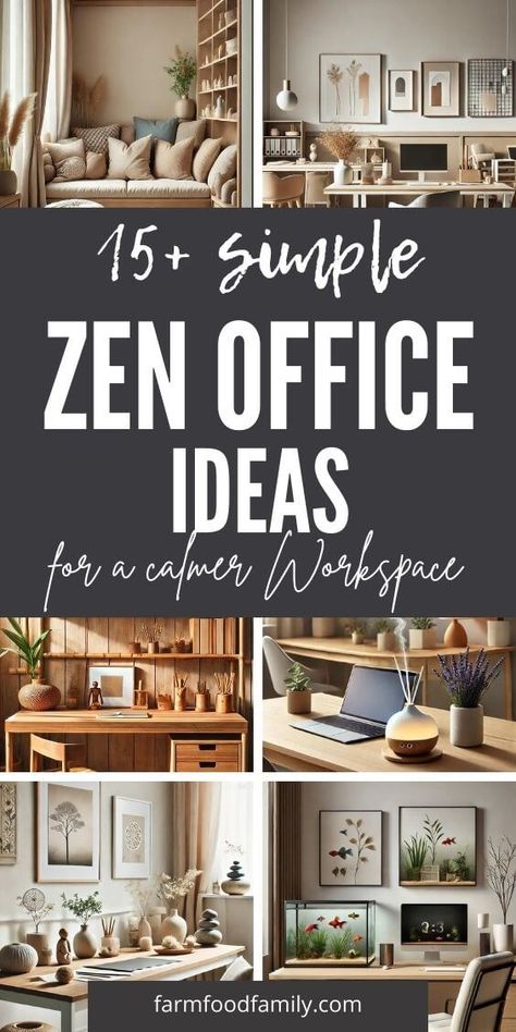 15+ Practical Zen Office Ideas for Ultimate Relaxation 59 Meditation Space In Office, Hobo Office Ideas, Zen Office Decor Professional, Home Office Modern Organic, Office With Natural Light, Calming Office Space Ideas, Natural Home Office Design, Therapy Office Desk, Home Office Nature Inspired