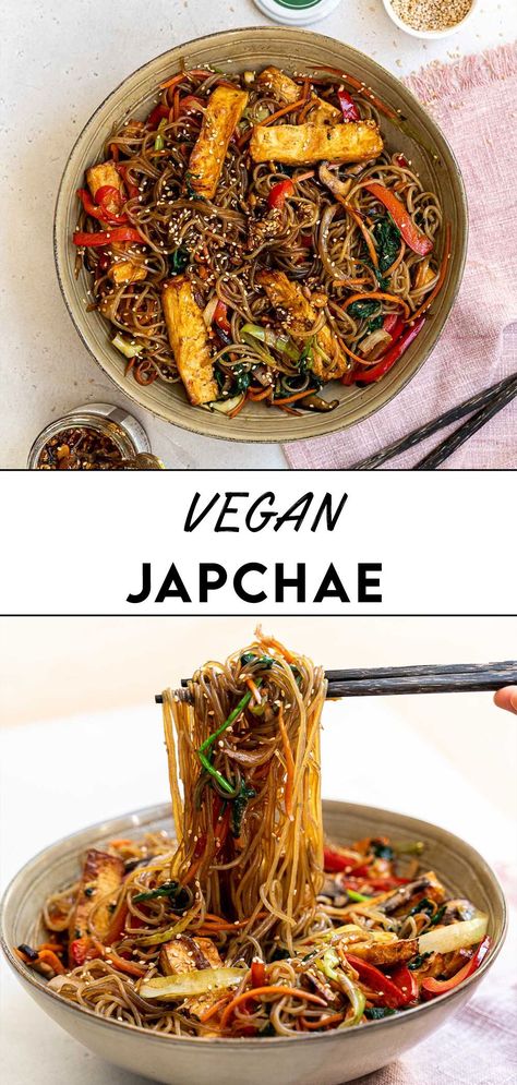 Vegan Korean Food, Dduk, Korean Glass Noodles, Vegan Japanese, Pudding Chia, Vegan Asian Recipes, Sweet Potato Noodles, Vegan Asian, Glass Noodles