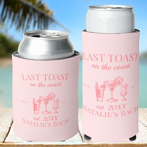 Introducing the "Last Toast On The Coast Beach Bachelorette Party Seltzer Can Cooler" – the perfect accessory for your coastal celebration! This custom can cooler is designed for those looking to make a stylish and personalized statement at their beach bachelorette party.  The coral pink color and "Last Toast On The Coast" design create a chic and luxurious vibe, setting the tone for a memorable celebration. The personalized touch allows you to add names, dates, or any other details to make it uniquely yours.  Not only does this can cooler keep your beverages cool in the coastal sun, but it also serves as a delightful party favor for your bridesmaids and guests. The sleek and functional design makes it a practical yet stylish addition to your bachelorette festivities.  Make the Last Toast Pink Beach Bachelorette Party, Coastal Beach Bachelorette, Bachelorette Party Ideas Beach, Pink Last Toast On The Coast, Toast To The Coast Bachelorette, Bachelorette Last Toast On The Coast, Coastal Bachelorette Party, Beach Bachelorette Party, Last Toast On The Coast Bachelorette Bag