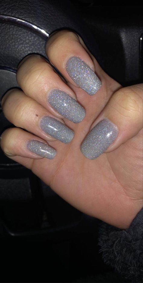 Dip Powder Acrylic Nails Silver Gray Grey Glitter Long Tapered Square Manicure Winter Holiday Glitter Gray Nails, Grey Glitter Nails Acrylic, Grey Glitter Nails, Dip Powder Acrylic Nails, Square Manicure, Powder Acrylic Nails, Glitter Nails Acrylic, Nails Silver, Tapered Square