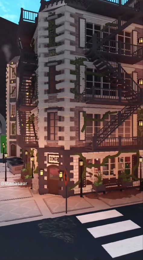 Boo Burg Build Ideas, Modern Realistic Bloxburg House Layout, Roblox City Layout, Bloxburg Italian Restaurant Decal, Realistic Bloxburg House Exterior Small, Tsitp House Bloxburg, Downtown City Layout, Bloxburg City Ideas Layout Big Plot, Bloxburg Apartment Complex Ideas