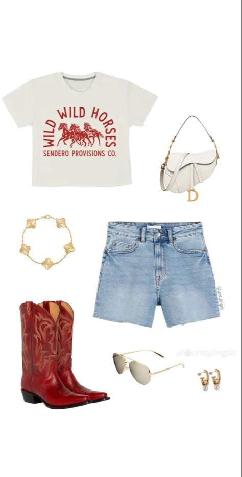 Summer Folk Concert Outfit, Red Cowgirl Boots Outfit Concert, Tenesse Outfit Summer, Downtown Nashville Outfits, Zach Bryan Concert Outfit, Stagecoach Outfits, Country Fits, Country Festival, Concert Outfit Summer