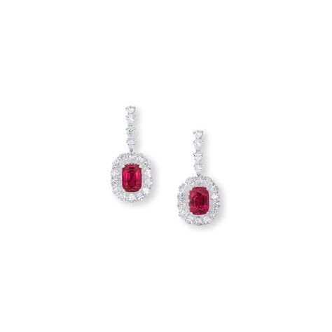 A PAIR OF SPINEL AND DIAMOND EAR PENDANTS | earrings, diamond | Christie's Spinel Earrings, Earrings Diamond, Pear Shaped Diamond, High Jewelry, Pendant Earrings, Pear Shaped, Diamond Cuts, Crochet Earrings, Platinum