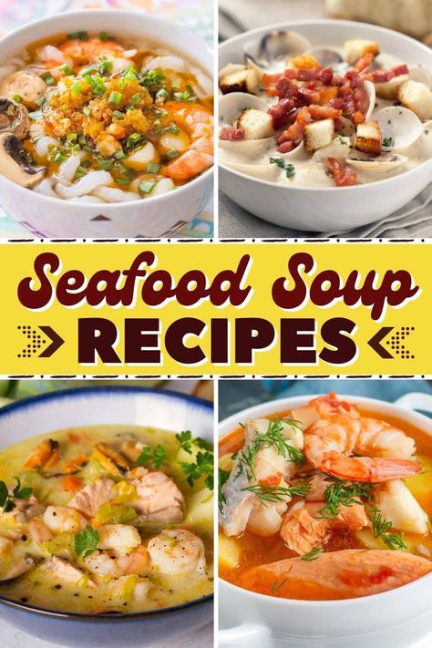 Nothing quite beats these incredible seafood soup recipes! From clam chowder to lobster bisque to she crab soup, warm up with one of these delicious bowls today. Chowder Recipes Crockpot, Best Seafood Chowder Recipe, Seafood Chowder Soup, Seafood Snacks, Delicious Bowls, Crab Soup Recipes, Shrimp Soup Recipes, Lobster Soup, Seafood Soup Recipes