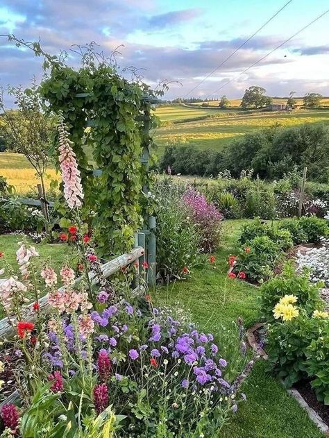 Country Garden Aesthetic, British Garden Aesthetic, Flower Bed Aesthetic, Country Side Garden, Flower Garden House, Countryside Backyard, Flower Garden Aesthetic, Flower Backyard, Country House Garden