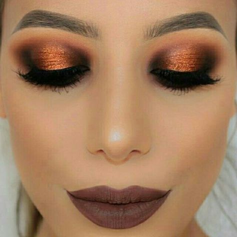 Copper Eye Makeup Hooded Eyes, Burnt Orange Eyeshadow Looks, Burnt Orange Eye Makeup, Burnt Orange Eyeshadow, Orange Eyeshadow Looks, Copper Eyes, Navy Makeup, Copper Eyeshadow, Orange Eye Makeup