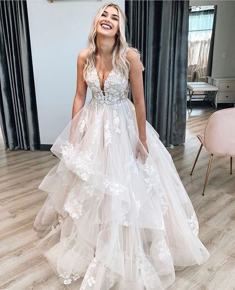 Vocelles | The Bridal Shoppe (@vocellesbridal) • Instagram photos and videos V Neck Wedding Dresses, Dresses With Appliques, Elegant Ball Gowns, Bridal Wedding Dress, Tulle Sleeves, V Neck Wedding Dress, Long Wedding Dresses, Cheap Wedding Dress, Bridal Wedding Dresses