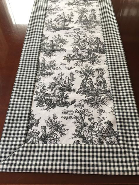 French Farmhouse Table Runner, French Country Dining Table Runner, Quilted Runners, French Country Decorating Bedroom, French Country Home Decor, French Country Fabric, French Country Decorating Living Room, Black Toile, Shabby Chic Decor Bedroom