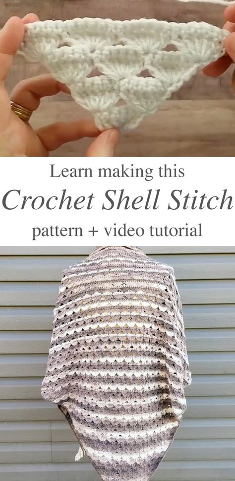 Crochet Shell Stitch For Triangle Shawl | CrochetBeja Shell Shawl Crochet Pattern, Crochet Shell Stitch Shawl, Shell Stitch Shawl Crochet Pattern, Crochet Shell Stitch Shawl Pattern Free, Cocoon Sweaters, Shell Stitch Crochet Pattern, Crochet Outerwear, Prayer Square, Shrugs For Women