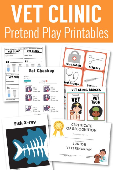 Veterinarian Clinic Dramatic Play, Pretend Vet Clinic Free Printables, Vet Clinic Preschool Activities, Pretend Play Vet Clinic Free Printables, Free Vet Clinic Printables, Pretend Play Vet Clinic, Vet Center Dramatic Play, Pet Vet Dramatic Play Printables Free, Veterinarian Pretend Play