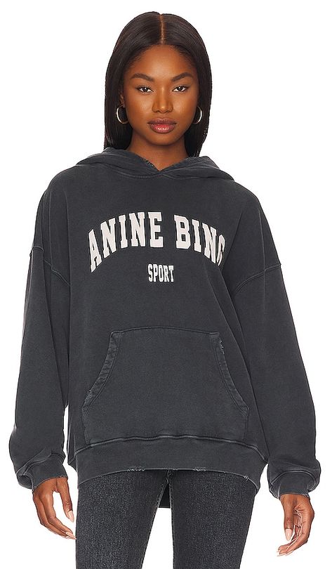 ANINE BING Sport Harvey Sweatshirt in Washed Black | REVOLVE Anine Bing Hoodie, Top And Jeans Outfit, Women Athleisure, Annie Bing, Edgy Feminine, Top And Jeans, Bold Logo, Vintage Americana, My Core