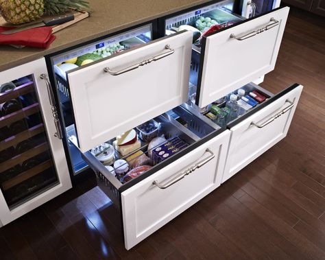 Projects | True Residential Undercounter Refrigerator Drawers, Kitchen Gadgets Organization, Drawer Refrigerator, Unique Appliances, Fridge Drawers, Undercounter Refrigerator, Outdoor Kitchen Appliances, Refrigerator Drawers, Refrigerator Organization