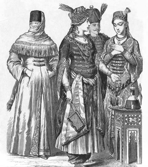 I love the Ottoman influence on modern clothing. The style of the Caftans and such look like military jackets to me, just without buttons. Ottoman Fashion Women, Sca Ottoman Garb, Ottoman Empire Clothing, Ottoman Princess, Ottoman Fashion, Middle Eastern Clothing, Ottoman Dress, Turkish Clothing, Empire Ottoman