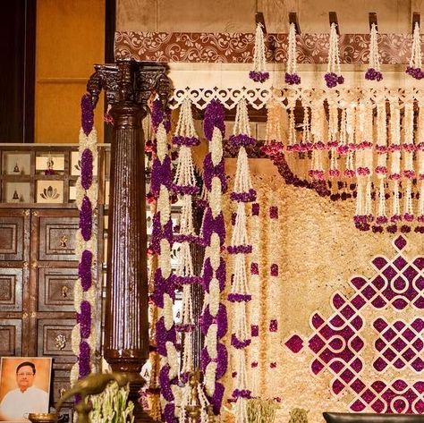 Wedding Chakra on Instagram: "Chettinad wedding decor is an artful representation of the rich cultural heritage of South India, and is deeply rooted in the region's traditional architecture, art, and cuisine. At the core of this decor style are kolams and traditional flowers, which come together to create a mesmerizing display of traditional elegance.The intricate details and mesmerizing symmetry of kolams create an enchanting visual spectacle that exudes sophistication and elegance. Complement Pillar Decor, Traditional Flowers, Stage Decorations, Traditional Architecture, South India, Wedding Deco, Cultural Heritage, Intricate Details, Architecture Art