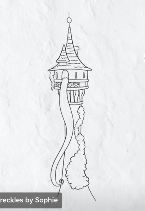 Tangled Tower Drawing Easy, Tangled Tower Tattoo, Rapunzel Tower Tattoo, Rapunzel Tower Drawing Easy, Tangled Castle Drawing, Rapunzel Castle Drawing, Tangled Tower Drawing, Rapunzel Tower Drawing, Tangled Drawings Easy