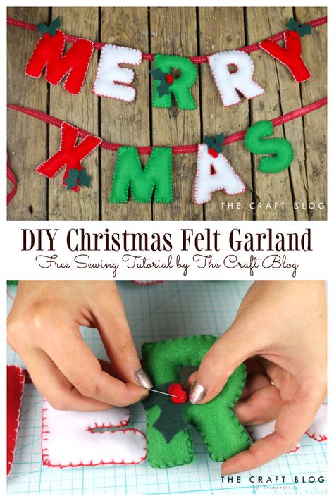 Felt Food Christmas Ornaments, Felt Merry Christmas Garland Diy, Felt Garlands Christmas, Felt Letter Banner Diy, Diy Felt Letter Garland, Merry Christmas Garland Diy, Felt Letter Pattern Free Printable, Sewing Christmas Garland, Felt Garland Christmas Diy