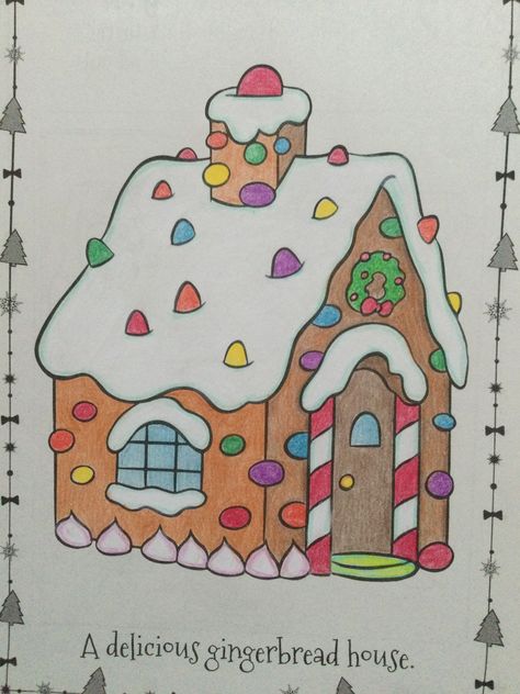 Gingerbread House Drawing Easy, Gingerbread House Drawing, House Drawing Easy, Cute Gingerbread House, Christmas Journaling, Simple House Drawing, House Drawing For Kids, Xmas Wallpaper, Fashion Designing