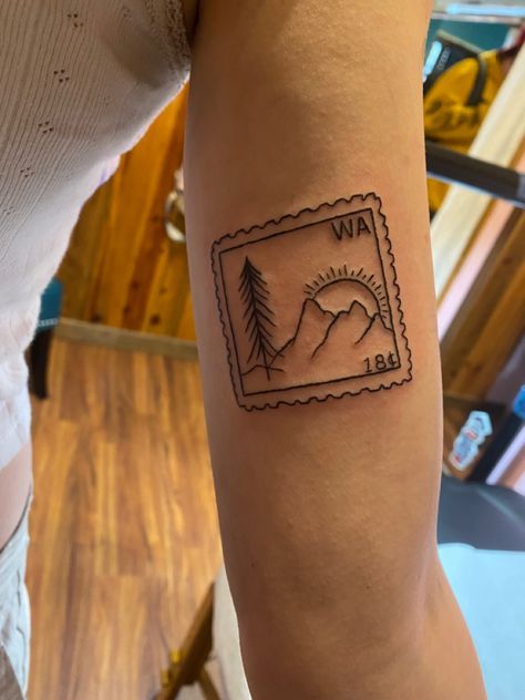 Washington Tree Tattoo, Small Oregon Tattoo, Forks Washington Tattoo, Square Outline Tattoo, Oregon Postage Stamp, Pnw Tattoo Washington Small, Washington State Inspired Tattoo, Pine Tree Stamp, Minnesota Stamp Tattoo