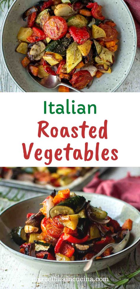 Italian Roasted Vegetables, Mediterranean Roasted Vegetables, Roasted Veggies Recipe, Roasted Mediterranean Vegetables, Mediterranean Vegetables, Roasted Veggies In Oven, Veggie Salad Recipes, Roasted Vegetable Pasta, Marinated Vegetables