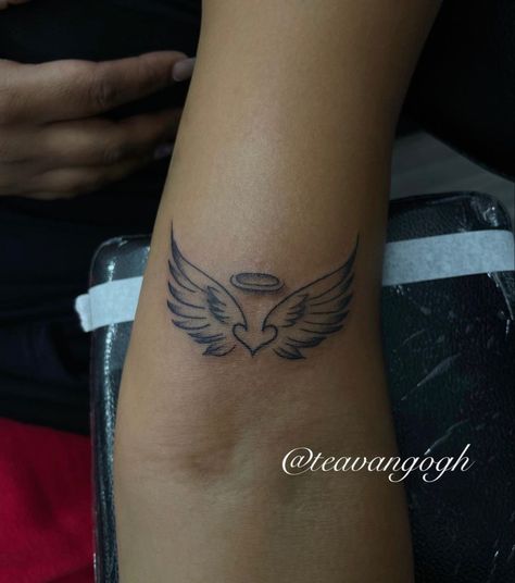 Tattoos For Dad Memorial, Motherhood Tattoos, Tiny Wrist Tattoos, M Tattoos, Wing Tattoo Designs, Angel Wings Tattoo, Wing Tattoo, Initial Tattoo, Hand Tattoos For Women