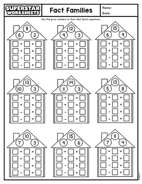 Fact Family Games, Fact Families Activities, Subtraction Facts Worksheet, Superstar Worksheets, Fact Family Worksheet, Math Fact Worksheets, Family Worksheet, Subtraction Activities, Addition And Subtraction Worksheets