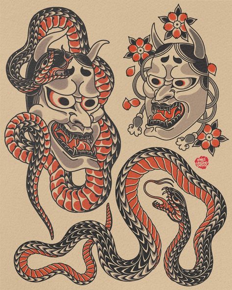 NEW FLASH AVAILABLE🐍🌸 To view and book my available Japanese & Traditional flash tattoos, visit the link in my bio! #Flashtattoo #flashsheet #atlanta #tattoo #sandysprings #hannya #snake Japanese Traditional Flash, Japanese Blackwork Tattoo, Japanese Flash Tattoo, Traditional Japanese Dragon Tattoo, Japanese Flash, Tengu Tattoo, Traditional Japanese Dragon, Japanese Snake, Traditional Japanese Tattoo Flash