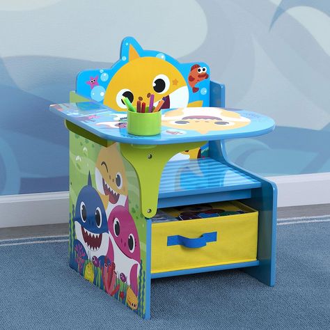 Baby Shark Chair Desk with Storage Bin - Ideal for Arts & Crafts, Snack Time, Homeschooling, Homework & More by Delta Children Walmart Baby, Toy Storage Solutions, Building Toys For Kids, Chair Desk, Desk With Storage, Colorful Graphics, Fabric Storage Bins, Delta Children, Art Desk