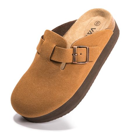 PRICES MAY VARY. 【Matching】:Platform Suede Clogs has always been a fashion favorite. Whether worn with pants or skirts, having a different style and aesthetic. 【Slip-On】:Cork footbed clogs are ergonomically designed, using adjustable metal buckle that allows you to adapt to the width of your foot, easy to slip on and take off, saving time for your travel. 【Material】:Women’s Platform Suede clogs are made of suede leather fabric, and the sole is EVA material, which is soft and non-slip,Easy to cop Wide Leg Pants With Clogs, Cork Footbed Sandals, Correct Posture, Slip On Slippers, Brown Clogs, Suede Clogs, Platform Mules, Footbed Sandals, Posture Correction