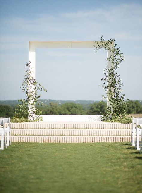 Modern Ceremony Backdrop, Modern Ceremony, Ceremony Backdrop Outdoor, White Wedding Arch, Prospect House, Romantic Outdoor Wedding, Wedding Ceremony Ideas, Wedding Ceremony Backdrop, Ceremony Inspiration