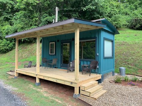 Tiny House Vacation, Shipping Container Cabin, Tiny Houses For Rent, Container Cabin, River Cabin, Shipping Container House Plans, Bryson City, Building A Container Home, Tiny Cabins