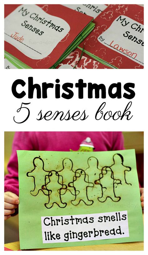 The Best Christmas Five Senses Book Free Printable 5 Senses Gingerbread Man, Christmas 5 Senses Book, Christmas Literacy Activities Kindergarten, Five Senses Preschool Activities, Christmas 5 Senses, Christmas Craft Kindergarten, Holiday Printables Free, Preschool Gingerbread, Five Senses Preschool