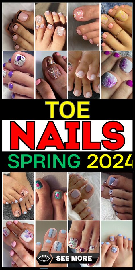 Spring 2024 Toe Nail Trends: Chic Designs & Colors for Your Pedicure 2024 Nail Trends Toes, May Pedicure Ideas, Foot Nails Design 2024, Spring Toenails 2024, Pedicure Spring 2024, Spring Toe Nails 2024 Trends, Spring 2024 Toe Nail Colors, Spring Pedicure Colors 2024, Pedicure Ideas Spring 2024