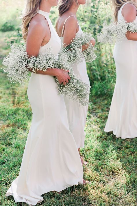 Babysbreath Bride Bouquet, Baby’s Breath Aisle Decor, Babies Breath Bouquet Bridesmaids, Unique Bridesmaid Flowers, Wedding Bouquet Babysbreath, Baby S Breath Bouquet, Babies Breath Wedding Aisle, Eucalyptus Babys Breath Bouquet, Babys Breath And White Roses Wedding