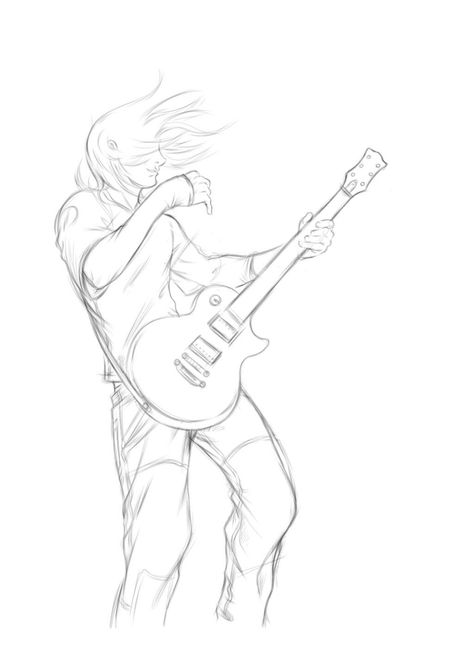 Guitar Illustration Drawing, Human Base Drawing, Guitarist Art, Guitar Sketch, Guitar Illustration, Guitar Drawing, Drawing Female, Human Figure Sketches, Art Sketches Doodles